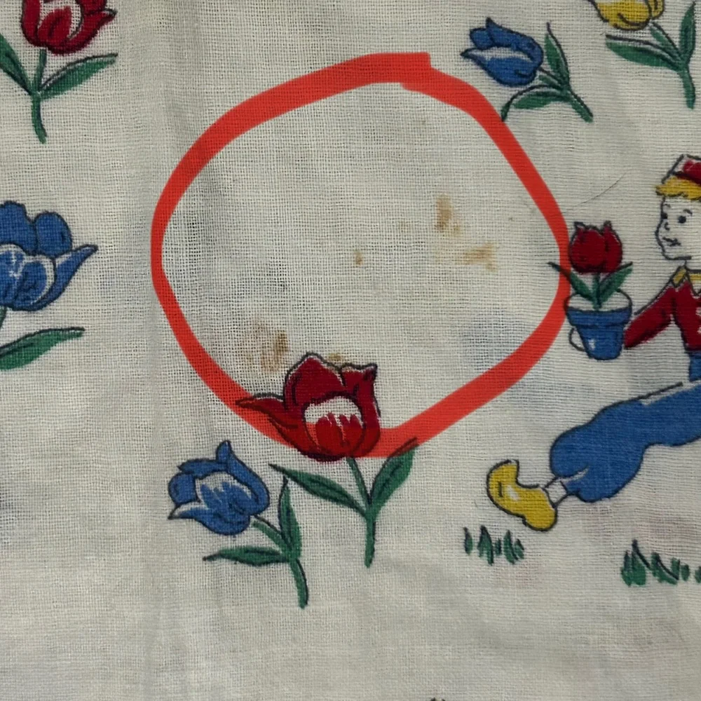Pennsylvania Dutch Cotton Tea Towel 24” X 17” Red Blue Yellow Vintage